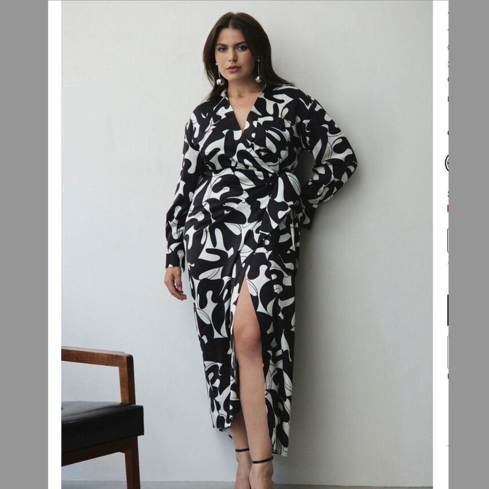 Eloquii Black and White Abstract Wrap Maxi Dress Size 14